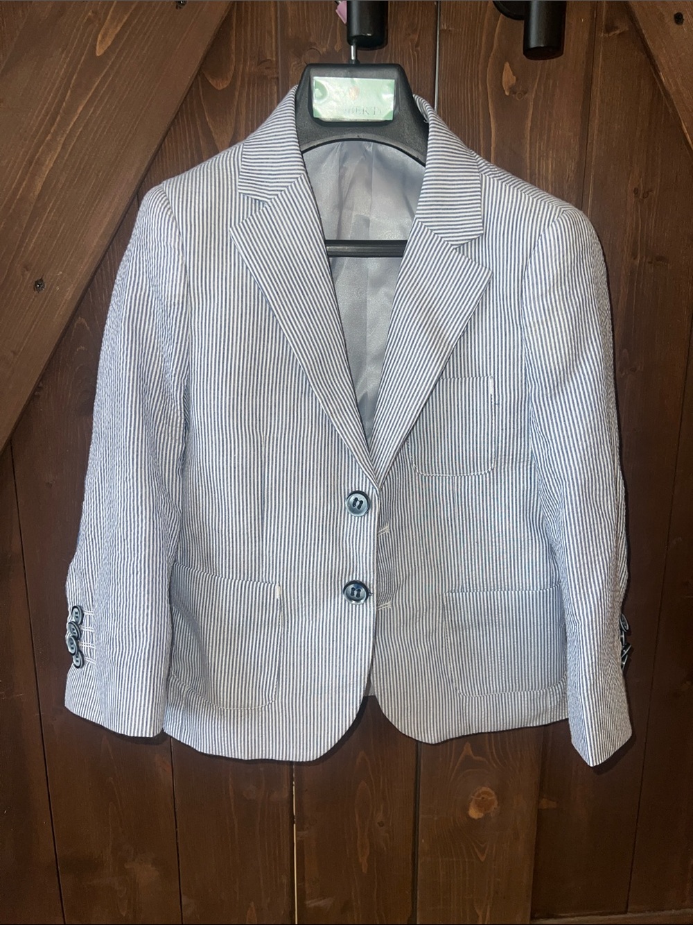 Classic Blue & White Seersucker Kids Blazer